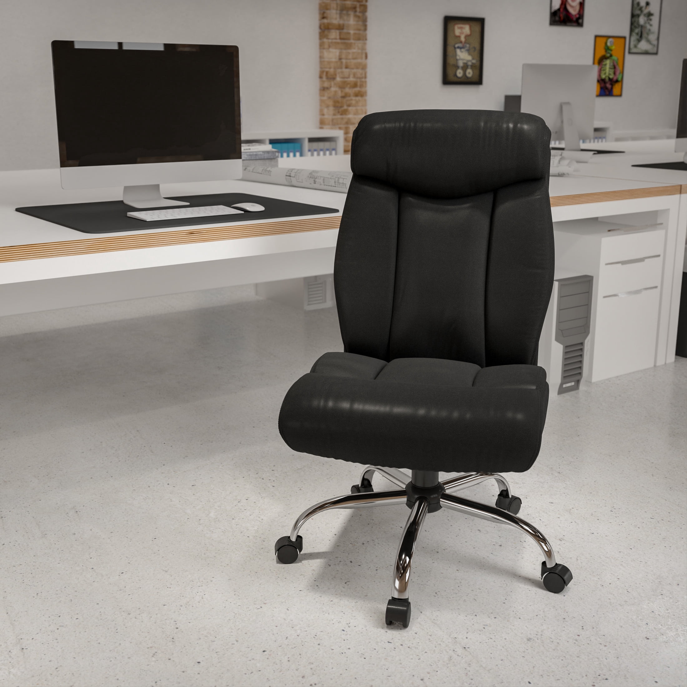 Flash Furniture Hercules Big & Tall LeatherSoft Swivel Office Chair with Full Headrest, Black