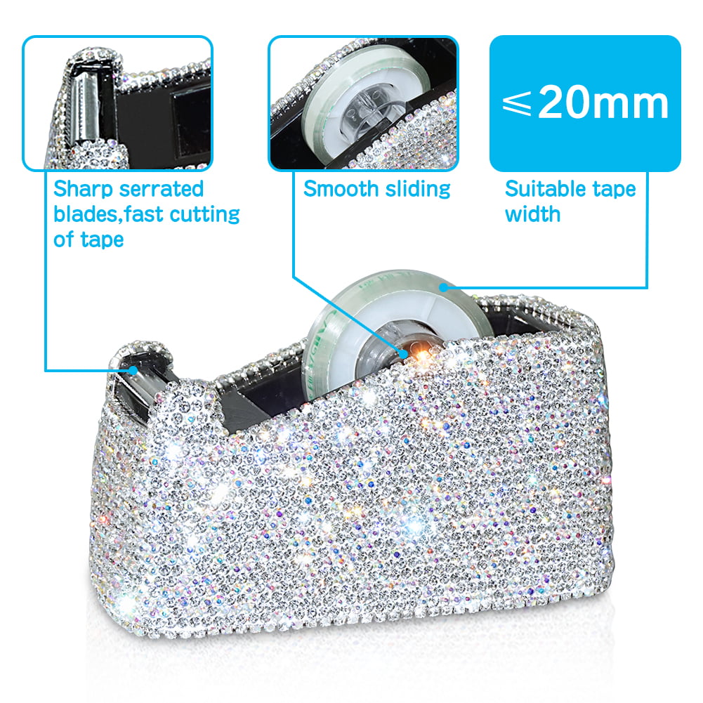 Bling Bling Crystal Luxury Handmade Diamond Desktop Tape Dispenser for  Fashion Girls Women (White) 
