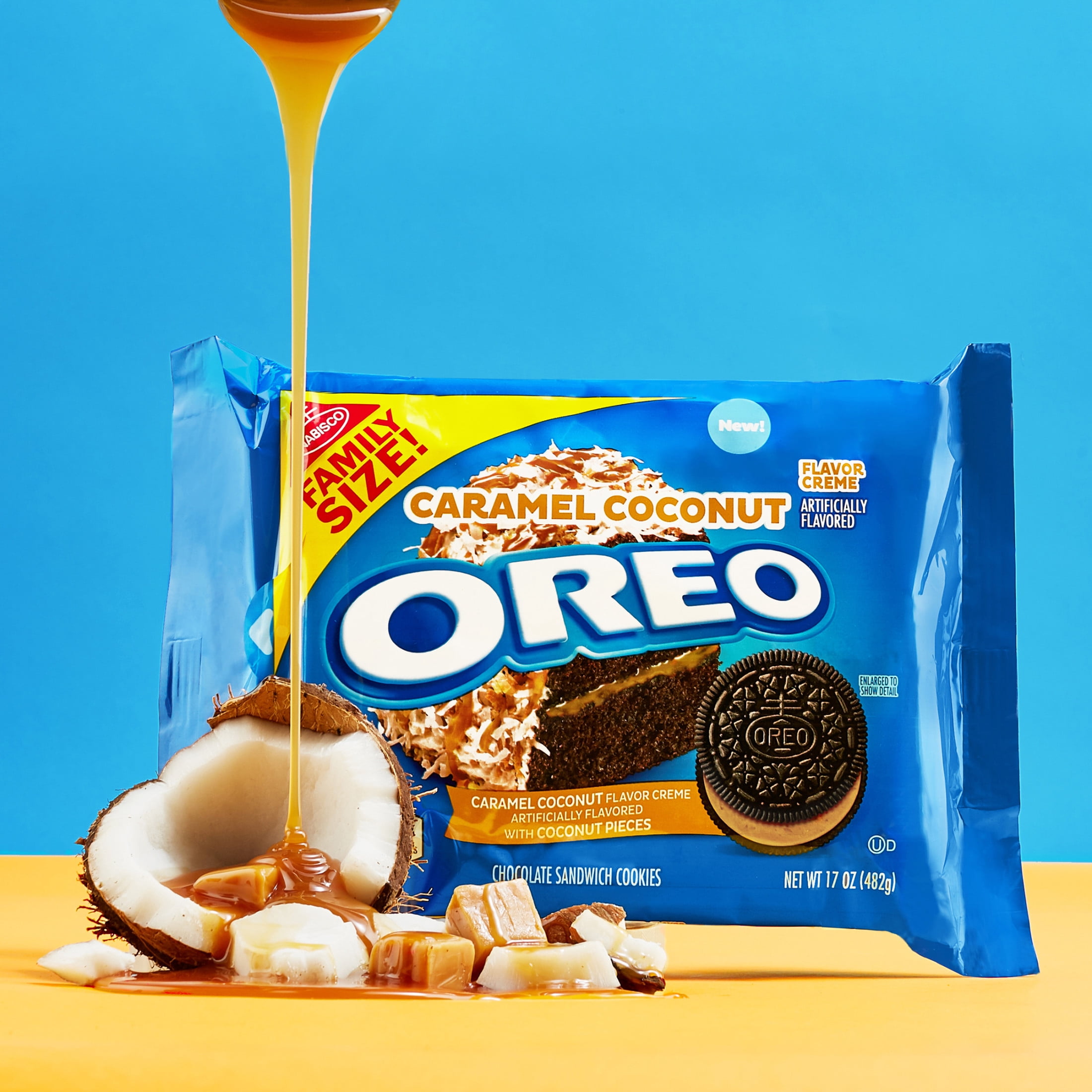 (3 pack) OREO Caramel Coconut Creme Chocolate Sandwich Cookies, Family Size, 17 oz