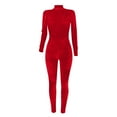 thumbnail image 5 of REALiKUN Bodycon Jumpsuit for Women Solid Color Zipper Mock Neck Long Sleeve Sexy Slim Fit Velvet Jumpsuits Rompers, 5 of 6