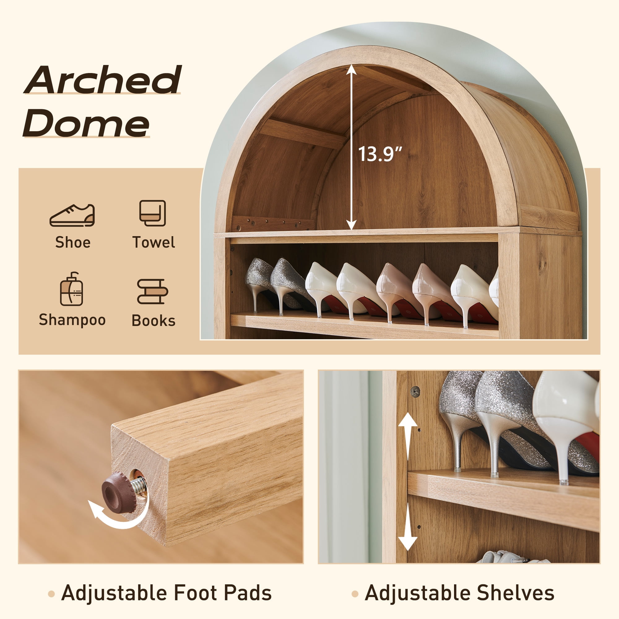 SinCiDo Tall Arched Bookshelf, 7-Tier Open Shelf Bookcase, Medium Density Fiberboard