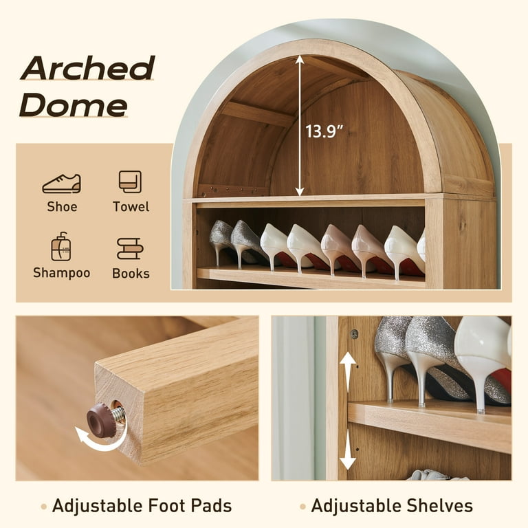 Aitjunz 71" Tall Arched Bookshelf, 7-Tier Natural photo 3