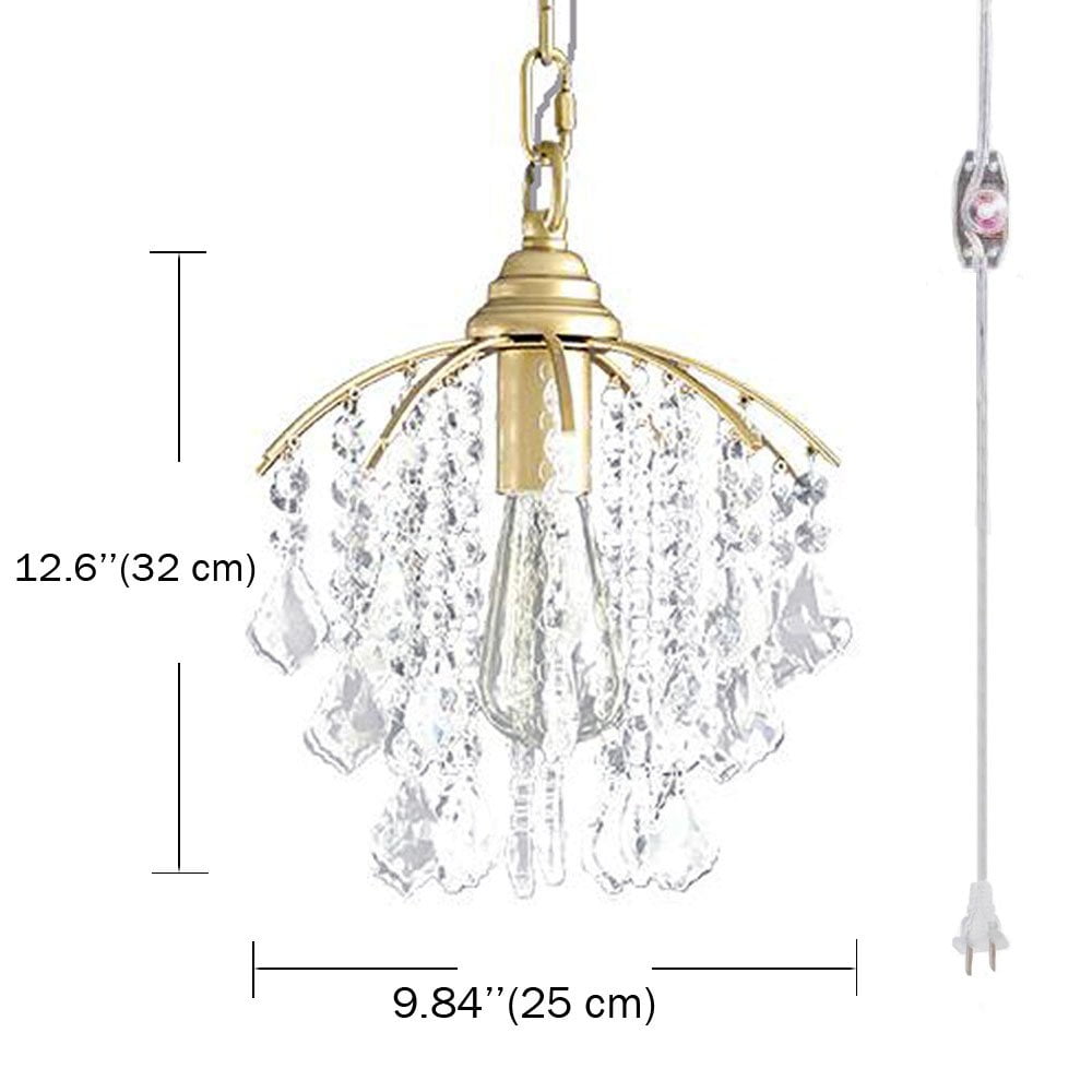 Kiven Plug in Pendant Light, Modern Hanging Light Fixture with 15FT Plug in Cord and Crystal Lampshade,1-light