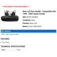thumbnail image 2 of Rear Left Door Handle - Compatible with 1998 - 2002 Toyota Corolla 1999 2000 2001, 2 of 2