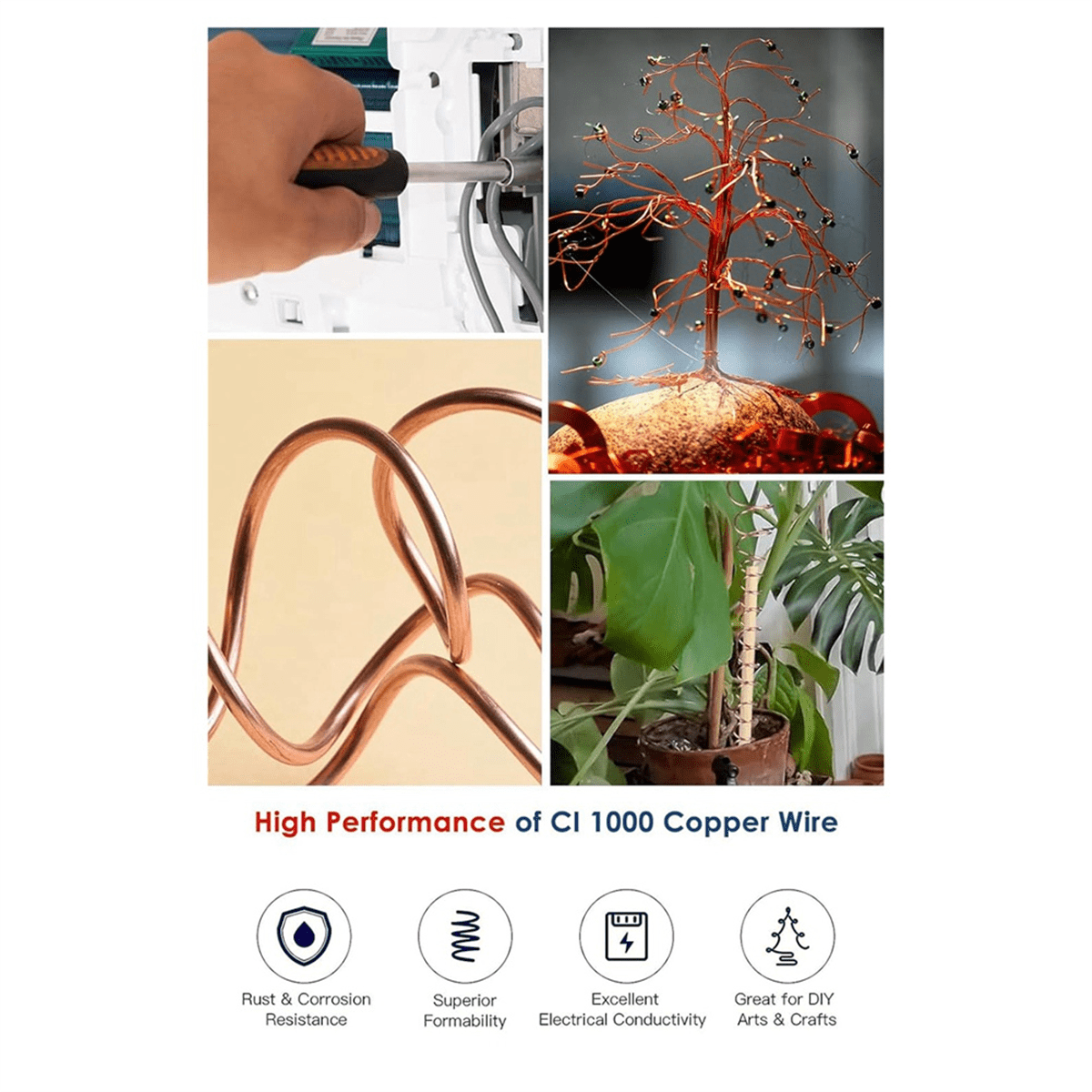 99.9% Soft Copper Wire - 18 Gauge 1mm - 200 Feet, Pure Bare Copper Wire  for Jewelry Making Gardening
