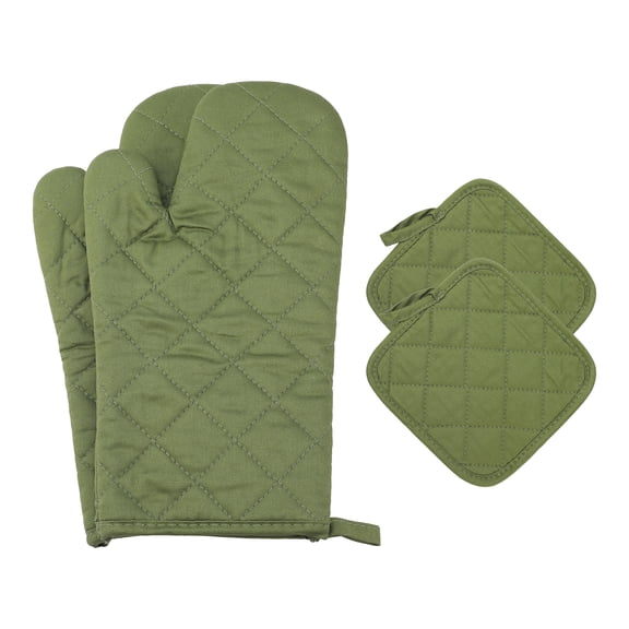 Unique Bargains Pot Holders Heat Resistant Kitchen Gloves Army Green 4.7x13.8inch