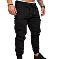 thumbnail image 1 of Men Casual Solid Color Pockets Waist Drawstring Ankle Tied Skinny Cargo Pants, 1 of 7