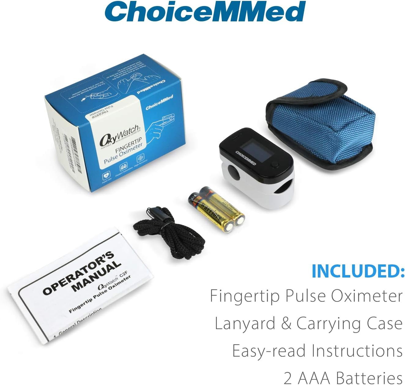 CHOICEMMED Black Dual Color OLED Finger Pulse Oximeter - Blood Oxygen Saturation Monitor with Color OLED Screen Display and Included Batteries - O2 Saturation Monitor