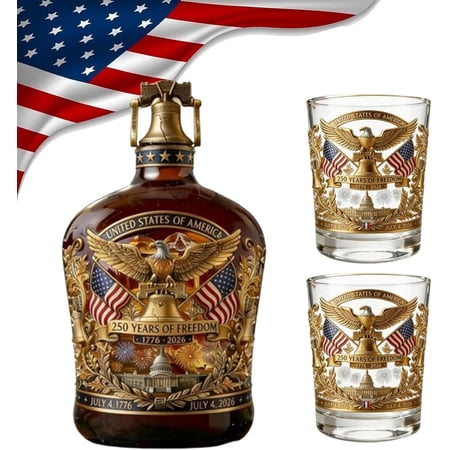 250th Anniversary Whiskey Bottle, We The People 250 Anniversarys Decanter with Liberty Bell Stopper, We The People Patriotic Gift for Bourbon or Wine (B#)