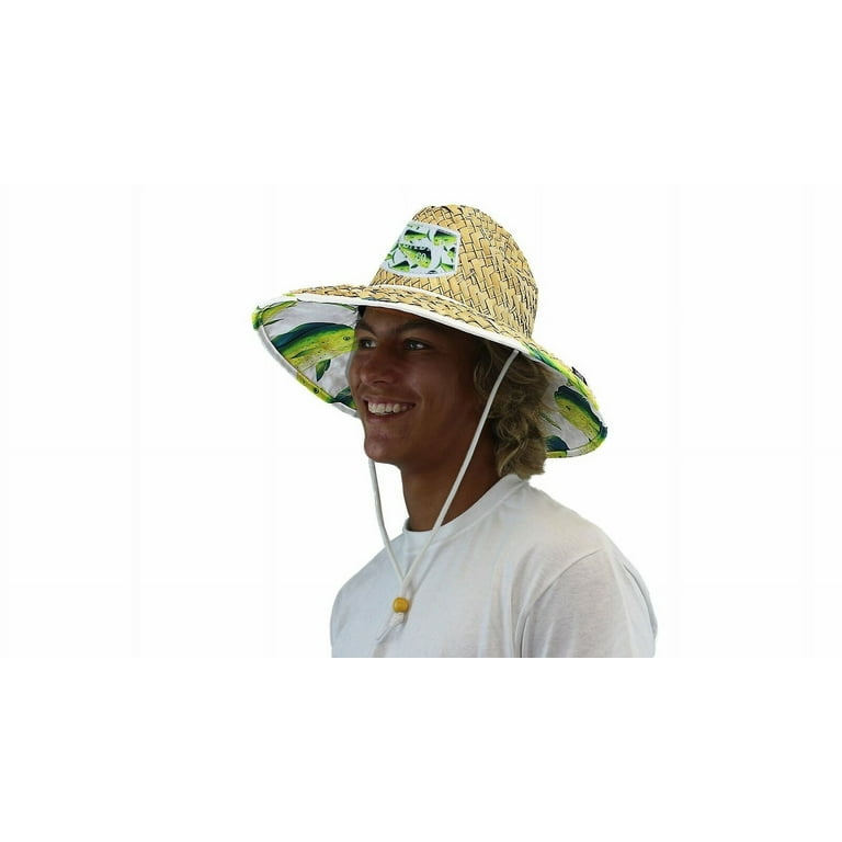 Men's Straw Sun Hat Dolphin Fish Sun Hat with Fabric Pattern Print
