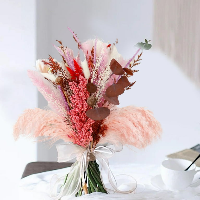 Colorful Pampas Grass Decor - White Dried Arrangements For Weddings, Baby