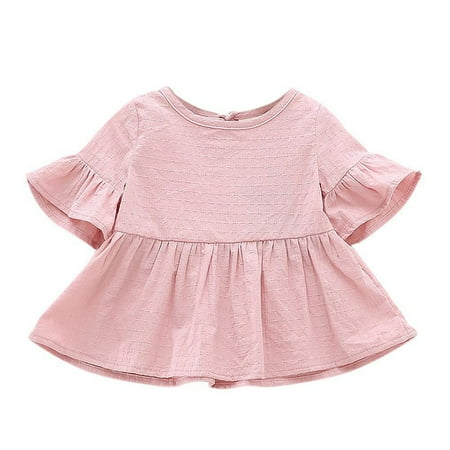 

Baby Girls Shirt Cute Cotton Short-sleeved Lotus Leaf Blouses Pink