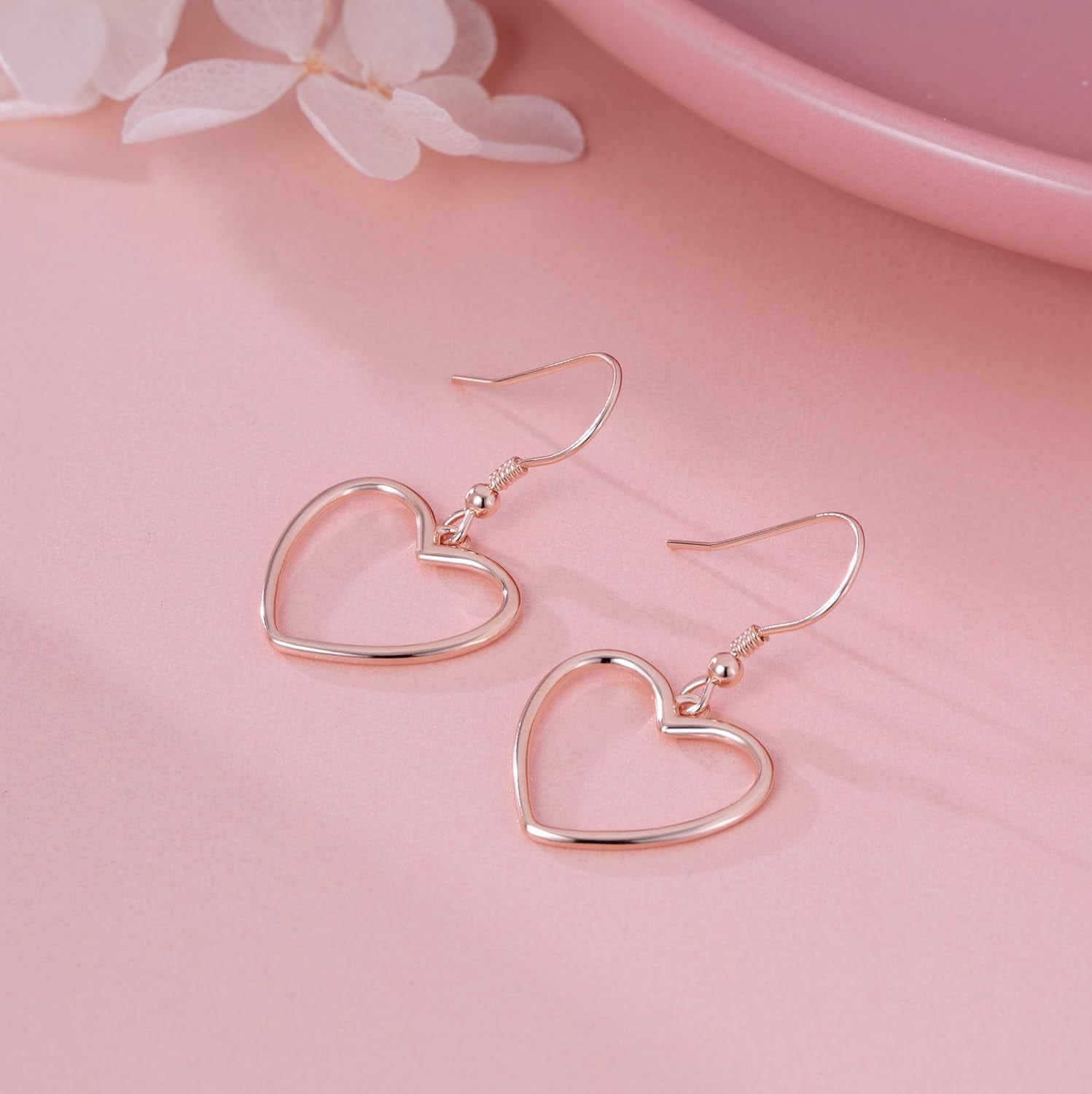 Solid 925 Sterling Silver 1.8CM Hollow Heart Drop Earrings for Women Teens Sweet Love Dangle Earrings