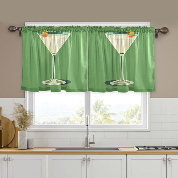 Yayeee Kitchen Curtains Tier Set of 2 Light Filtering 57"x24" Over Sink Window Panels, Green Lemon Juice