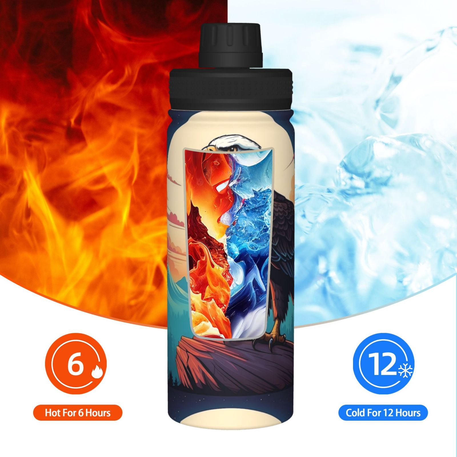 Fuzoiu Cartoon Iceberg Bald Eagle Print 18oz Sports Insulated Kettle,Stainless Steel Vacuum Water Bottle, Leakproof Sport Flask