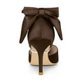 thumbnail image 2 of BLISSFUL STEP Women's Shoes Satin High Heel Pumps Bow Decor Pointed Toe Slip-On Shoes Brown 7, 2 of 7