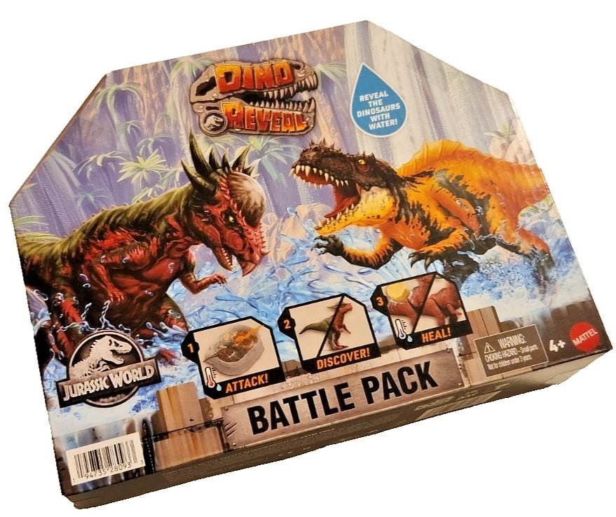 Jurassic World Dino Reveal 2 Dinosaur Toys in Battle Arena, Warm Water Changes Decoration
