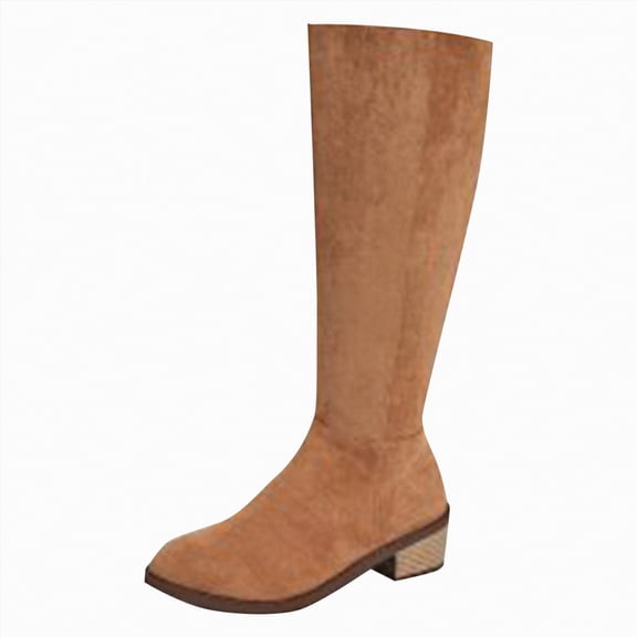 UngA Womens Mid Calf Boots Slouchy Boots Suede High Heel Zip Stacked Chunky Block Round Toe Boot for Women Khaki,Size 7.5