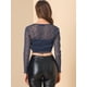 thumbnail image 5 of Allegra K Blusa con purpurina para mujer, cuello en V con estrella, lazo semitransparente en la parte delantera, manga larga, encogimiento de hombros Azul oscuro L, 5 of 6