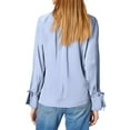 thumbnail image 4 of TKLPEHG Women Ruffle Trim Button Up Long Sleeve Blouse Top Elegant Work Shirt Casual Loose Fit Plain Tunic Tops (Light Blue,M), 4 of 7