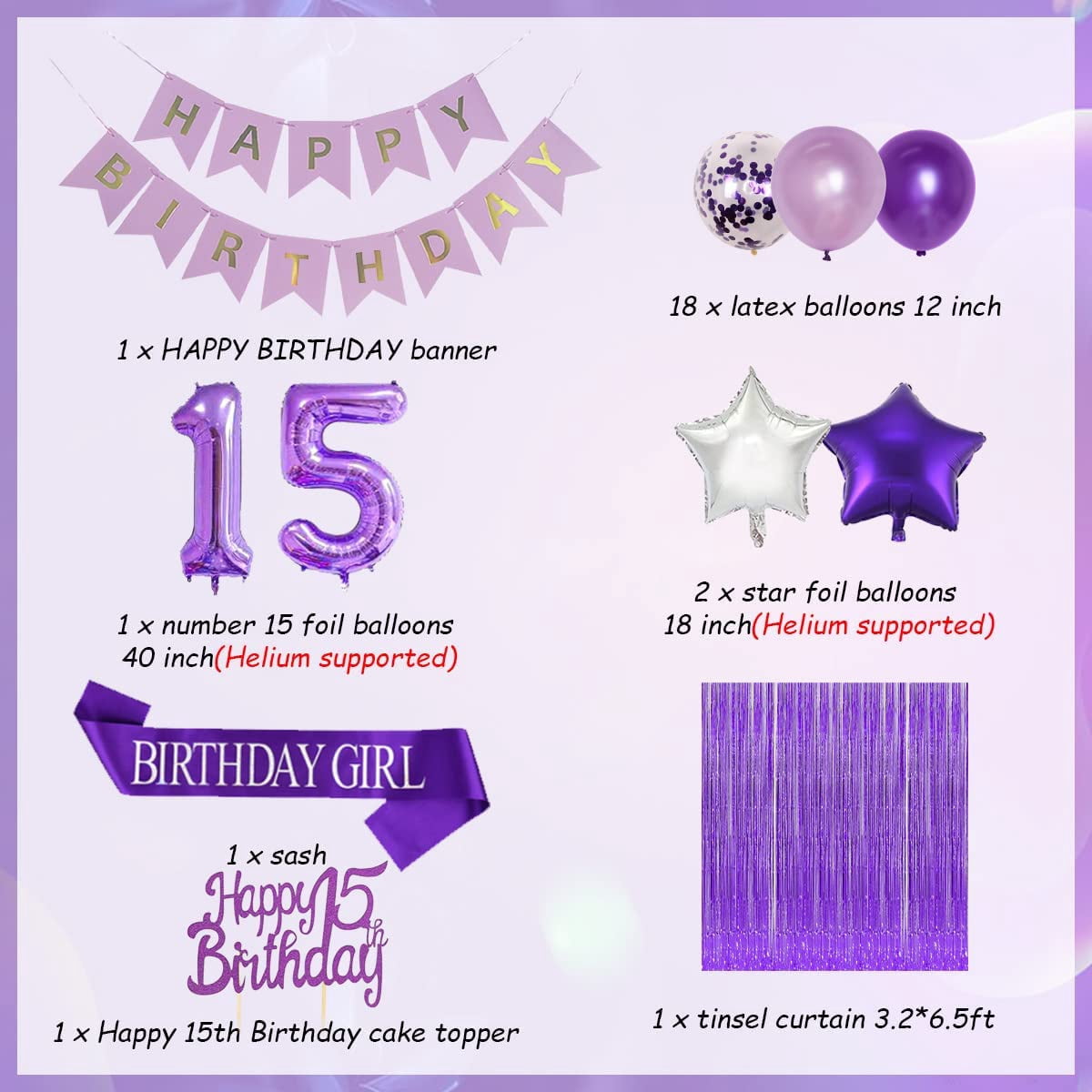 Tortenaufsatz „Happy 15th Birthday“ Mit Glitzer – Ca. 15,5 X 13,2 Cm, Aus Stabiler Pappe, Für 15. Geburtstagsparty