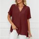 thumbnail image 1 of Fiudx Ofertas Flash Del Día Solo En Línea Blusa Holgada de Color Liso con Cuello Redondo Retro de Manga Corta a La Moda para Mujer, 1 of 7