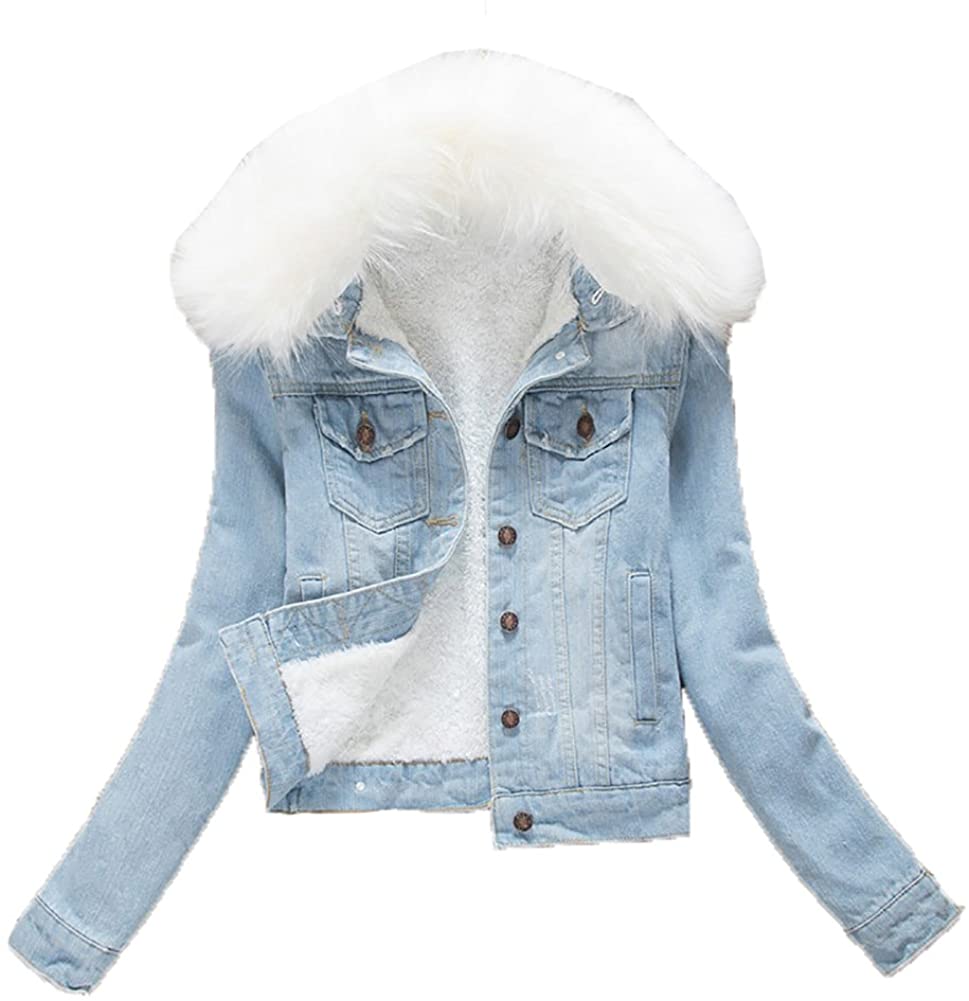 Women Faux Fur Collar Fleece Linen 
