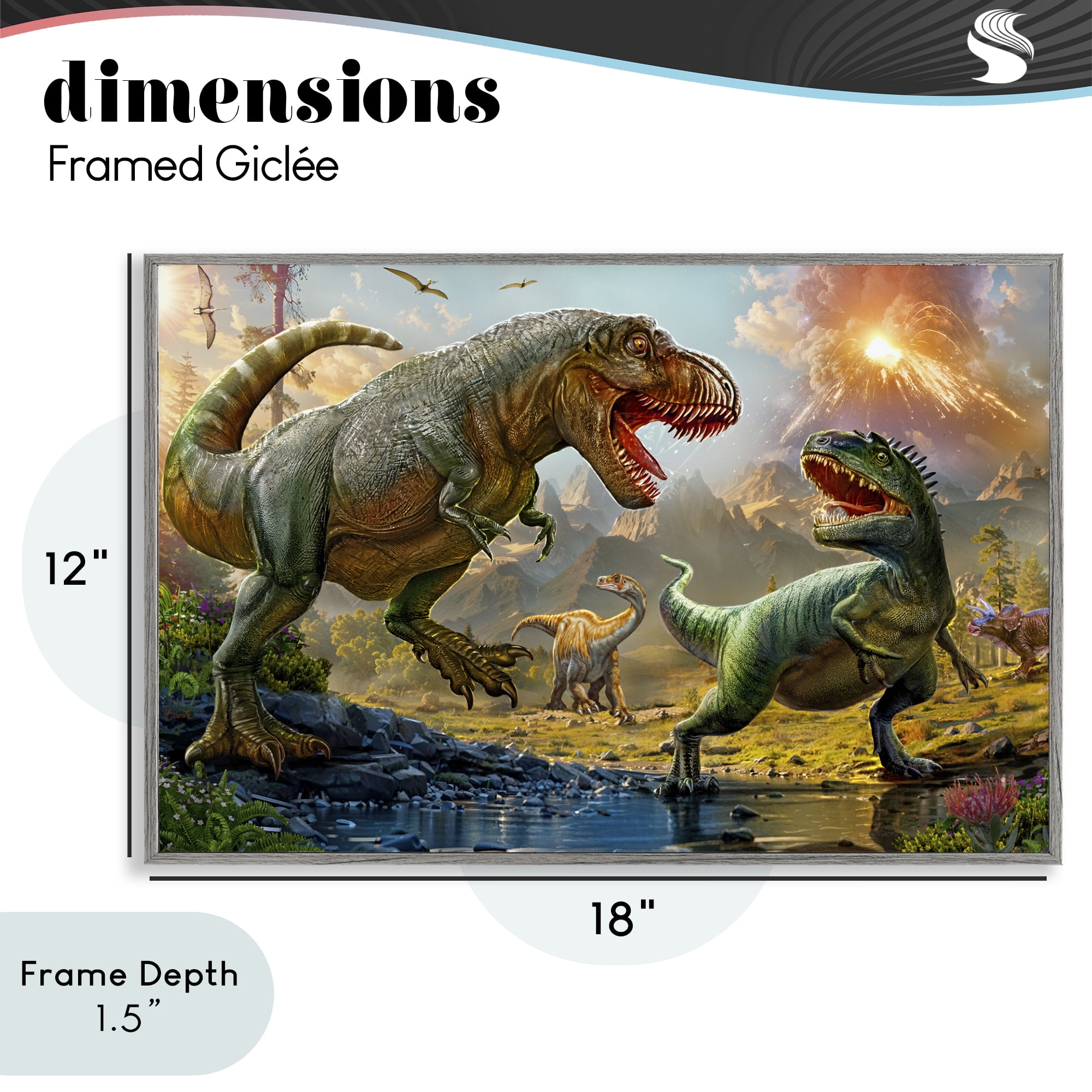 Stupell Industries T-Rex Encounter at Riverbank Gray Framed Giclee Art, design by Henriette Chinaglia