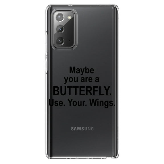 DistinctInk Clear Shockproof Hybrid Case for Samsung Galaxy Note 20 (6.7" Screen) - TPU Bumper Acrylic Back Tempered Glass Screen Protector - Maybe You Are a Butterfly