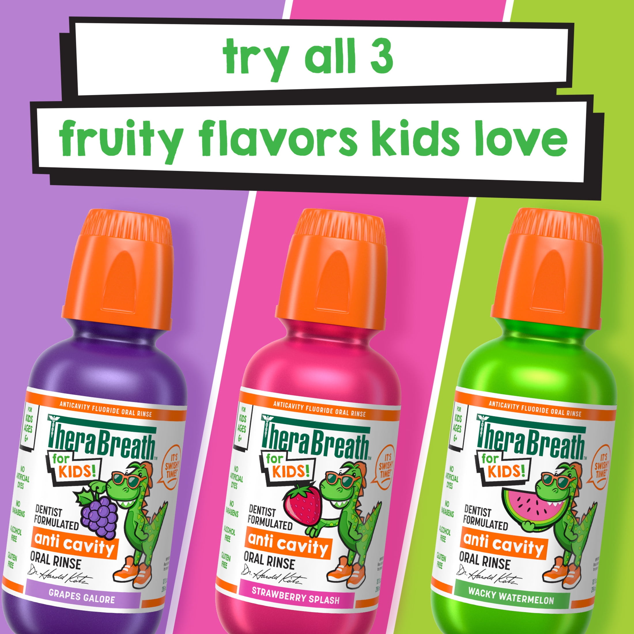 TheraBreath Kids Mouthwash with Fluoride, Organic Grapes Galore, Anticavity, 10 fl oz