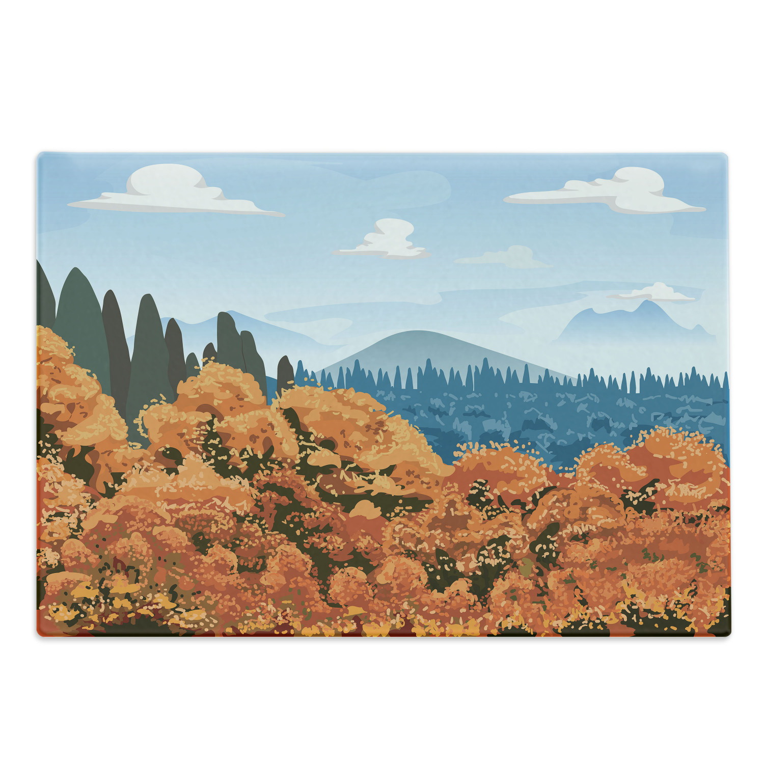 Forest Cutting Board, Display of Backwoods with Open Sky Mountains and ...