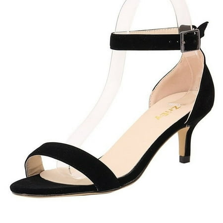 

SHYWJJ Women s Summer Candy Color Peep Toe Ankle Strap Buckle Low Knitten Heeled Sandal Pumps Fashion Pu Leather Dress Sandals