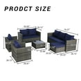 thumbnail image 3 of 5 Piece Outdoor Wicker Rattan Patio Conversation Set with Weatherproof Cushions & Tempered Glass Table, Durable Steel Frame for Backyard, Garden, Dark Blue, 3 of 9