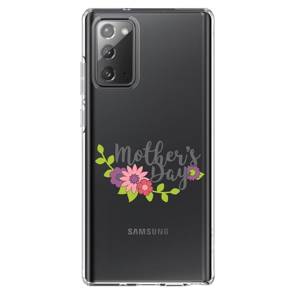 DistinctInk Clear Shockproof Hybrid Case for Samsung Galaxy Note 20 (6.7" Screen) - TPU Bumper Acrylic Back Tempered Glass Screen Protector - Mother's Day - Pink Purple Flowers