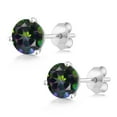 thumbnail image 3 of Gem Stone King 18K White Gold Green Mystic Topaz 3-Prong Stud Earrings for Women Men (1.10 Cttw, Gemstone November Birthstone, Round 5MM), 3 of 5