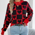 thumbnail image 5 of Qetyuw Checkered Sweater for Women Heart Print Long Sleeve Jumper Loose Fit Crew Neck Jumpers Casual Chunky Pullover Sweaters, 5 of 7