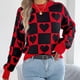 thumbnail image 5 of Suéter de cuello redondo para mujer, jersey de cuello redondo con cuadros contrastantes y forma de corazón, suéter de moda para mujer, top acrílico, 5 of 8