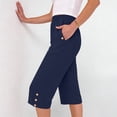 thumbnail image 6 of Linen Capri Pants for Women Elastic Waist Straight Leg Trousers Solid Color Summer Casual Loose Cropped Pants,Sizes S-3XL, 6 of 8