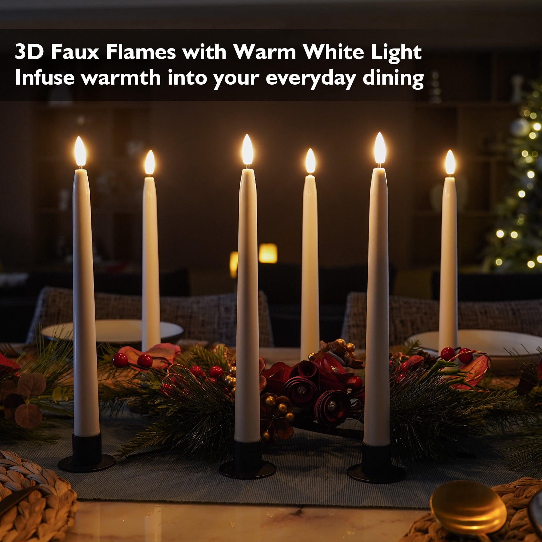Rhytsing 11 inches White Flameless Taper Candles with Timer, Battery Operated Led Candle Sticks Real Wax Finished for Home Decor, 2 Remotes Included - Set of 6
