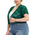 thumbnail image 4 of Agnes Orinda Plus Size Bolero Shrugs for Women Open Front Short Sleeve Crochet Lace Cropped Cardigans 2X Dark Green, 4 of 7
