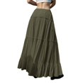 thumbnail image 4 of Women’s Long Tiered Maxi Skirt with Elastic Waist Lightweight Flowing Fabric Boho Style Casual Wear for Everyday Use Army Green L, 4 of 5
