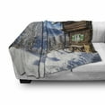 thumbnail image 3 of Snow Mountain Soft Flannel Fleece Throw Blanket, Mountainous Landscape Image of Bavarian Alps and Wooden Chalet, Cozy Plush for Indoor and Outdoor Use, 60" x 80", Cobalt Blue Multicolor, by Ambesonne, 3 of 6