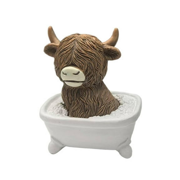 Eosunjian Funny Resin Figurine Highland Cow Statue Mini Figurine Realistic Funny Resin Cattle Ornament for Home Decor Desk Decoration Holiday Decor Fun Party