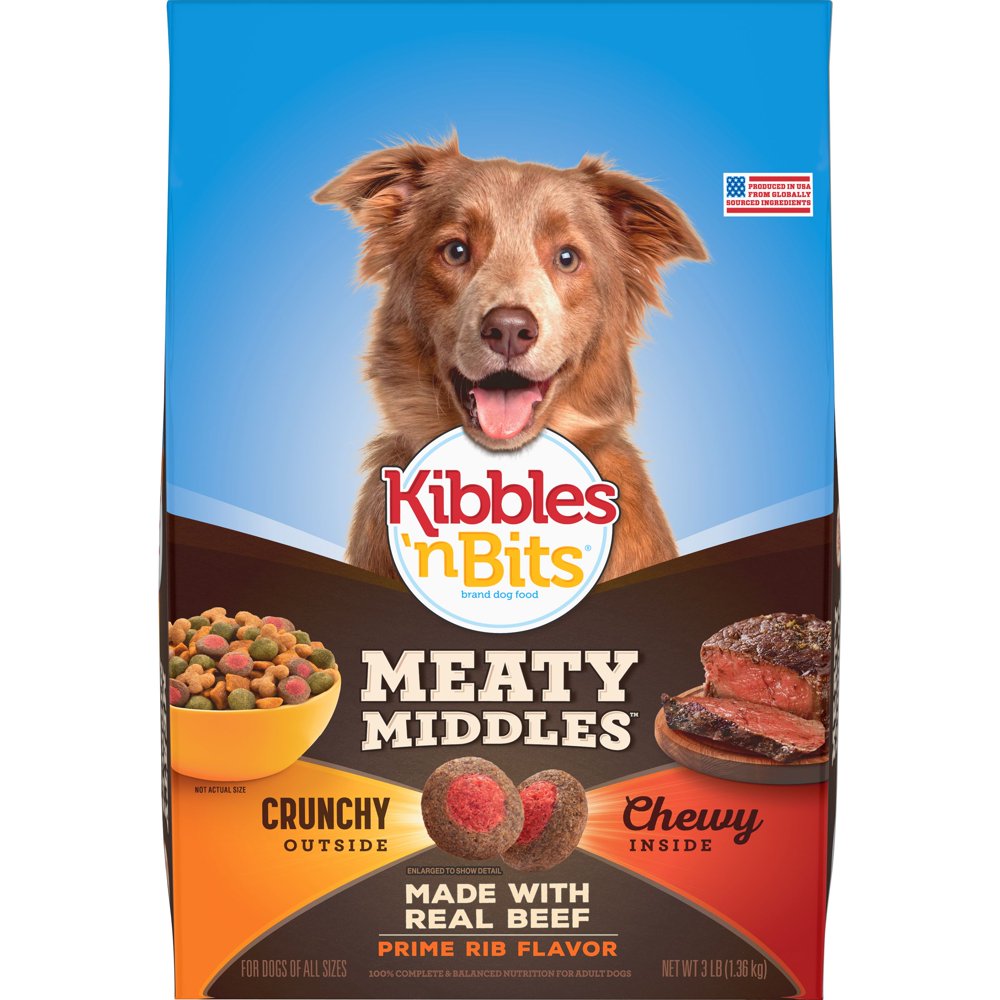 Kibbles 'n Bits Meaty Middles Prime Rib Flavor, Dry Dog Food, 3 Pounds