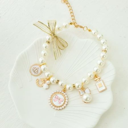 WangzhenyuttPet Bow Pearl Collar Cat Jewelry Pendant Princess Necklace Dog Sweet Decorations Puppy Rhinestone Collar Chihuahua Accesorios