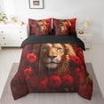 thumbnail image 2 of Feelyou 3D Wildlife Lion Bedding Comforter Set 7 Pieces, Red Rose Flower Full Bedding Set, Couple Lover Men Women Reversible Fitted Sheet Flat Sheet, Lightweight Room Decor, 2 of 8