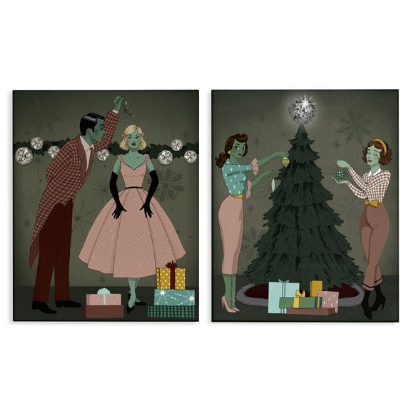 Stupell Industries Modern Festive Holiday Decorating Holiday Painting Wrapped Canvas Art Print Wall Art, 16 x 20, Set of 2