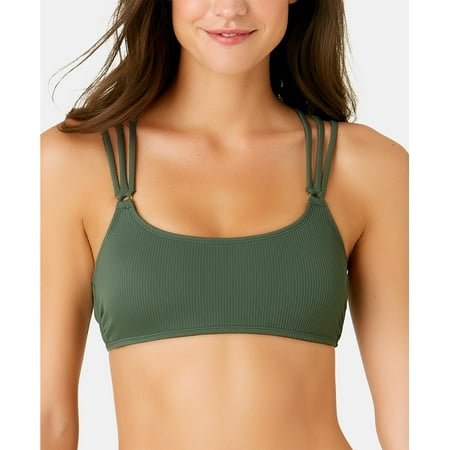 

California Waves OLIVE Juniors Ribbed Strappy Back Bralette Top US X-Small