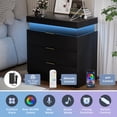 thumbnail image 3 of 30.5''H Nightstand with Charging Station and LED Lights, Modern End Side Table Bedside Table with Sliding Top and 3 Drawers, Black, 3 of 9