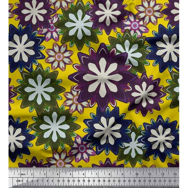 Soimoi Poly Georgette Fabric Artistic Floral Print Sewing Fabric Yard 52 Inch Wide